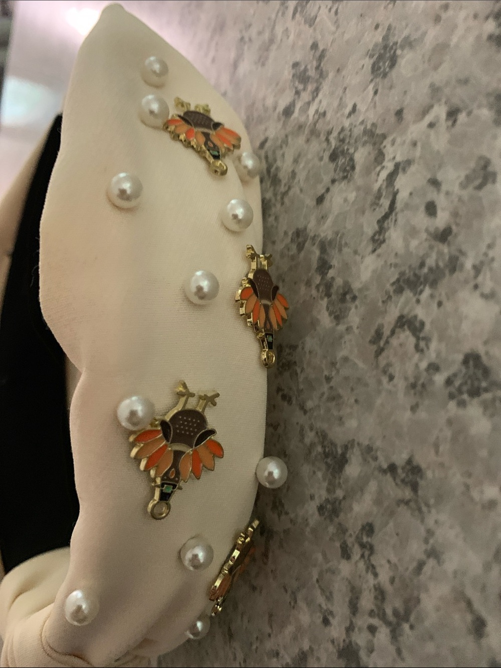 Ivory Turkey/Thanksgiving headband with pearls